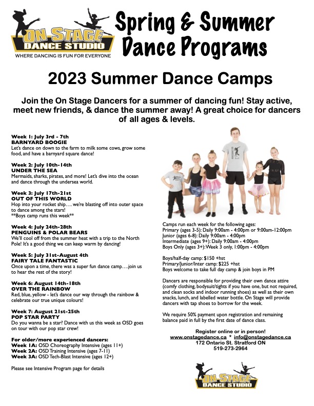 Summer Dance Camps in Stratford! OnStage Dance Studio